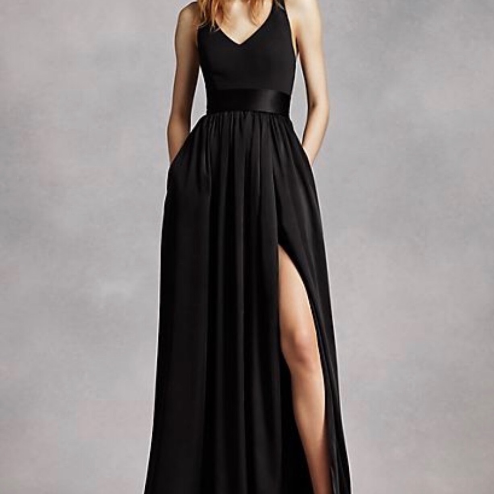 Vera Wang V Neck Black Halter Gown